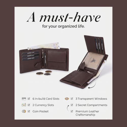Image of LONDON ALLEY Slavia Brown Leather Wallet for Men, 6 Card Slot | RFID Protected