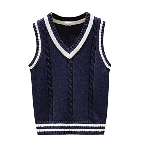 Kids Boys Girls Sweater Vest V-Neck Sleeveless Cable Knit School Uniform Sweater Pullover Tank Top