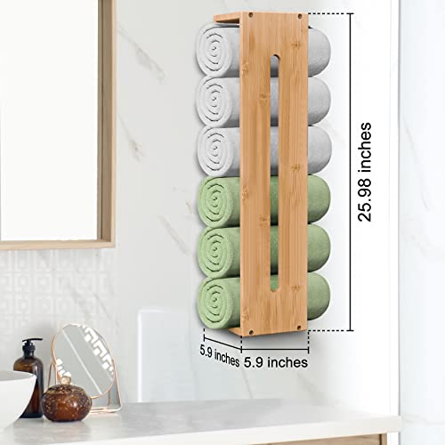Purbambo PB-100-009-003 26 Inch Tall Rolled Towel Rack Wall Mounted, Bathroom Bamboo Towel Holder Shelf thumb #5