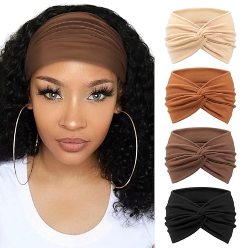 Image of DRESHOW 4 Pack Turban Headbands for Women Wide Vintage Head Wraps Knotted Cute Hair Band Accessories