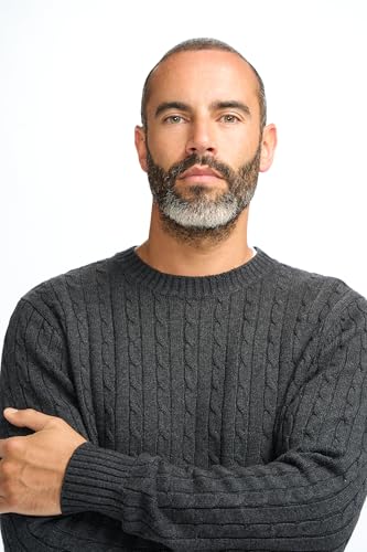 Men’s Wool Cable Knit Jumper, Crew Neck Long Sleeve Winter Pullover Knitwear3