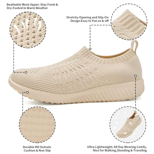 Image of konhill Womens Walking Shoes Slip On Sneakers Breathable Mesh Lightweight Casual Footwear for Daily Commute