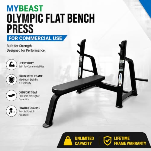 Image of Mybeast Olympic Flat Bench Press For Commercial Use For Targetting Flat Chest Muscles For Heavy Duty Workout