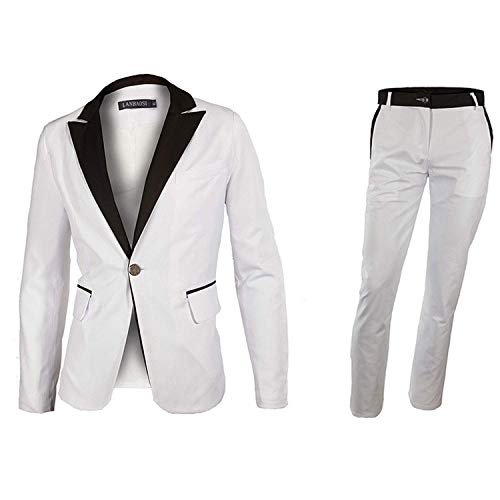 LANBAOSI Men's 1 Button White Dress Suit Jacket and Pants Sets