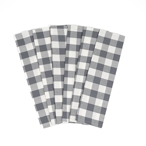 Image of Gray Kitchen Towels - 100% Cotton, 30 inchx20 inch, 6 Pack, Gingham Pattern, Premium Quality Dish Towels with Hanging Loop - Soft, Absorbent and Classic Plaid Pattern (6 Pack)