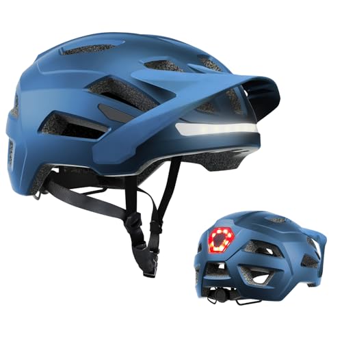 Bike Helmet, Helmets for Adults Men, Front and Back LED Lights Safe Certified MTB Road Bicycle Helmet with Adjustable Brim