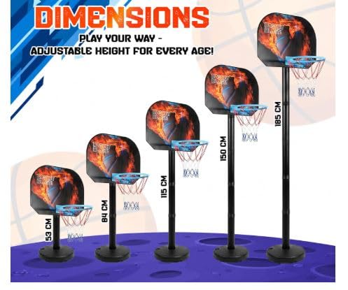 Image of Basketball Play Set for Kids with Adjustable Basketball Hoop, Tic Tac Toe & Dot Game Board, Basketball Net Stand Indoor Outdoor Toy, Best Gift for Boys & Girls - Multicolor