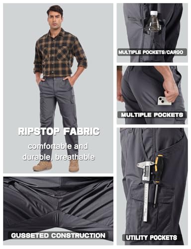 Image of Mens Cargo Work Pants Durable Ripstop Tactical Pants with 7 Pockets Outdoor Water Resistant Hiking Woking Construction Pants