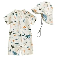 WYTbaby Badeanzug Baby Uv Kleidung Einteiler Kurzärmel Uv Schutzkleidung für Baby Junge Mit Sonnenhut,3-6 Monate