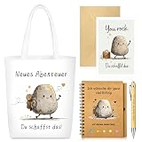 Abschiedsgeschenk Kollegen Kollegin Jobwechsel,Neues Abenteuer Geschenkset mit Stofftasche,Notizbuch,Stift & Grußkarte,Abschiedsgeschenk Abschiedsgeschenke für Kollegen Jobwechsel,Ruhestand &Neuanfang