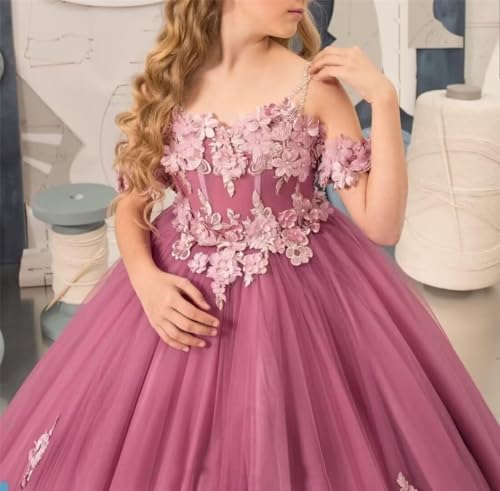 Girls Pageant Dress Off Shoulder Lace Appliques Flower Girl Dresses for Wedding Tulle Long Prom Ball Gown for Kids4