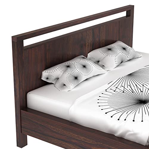 Image of Wooden King Size Bed Without Storage | Solid Wood Double Bed Cot Durban Bed for Bedroom | Sheesham, Walnut Finish