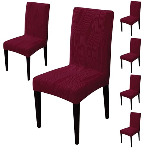 Image of HOKIPO 200 GSM Stretchable Knitting Jacquard Chair Cover Set of 6,'Nestiva Series' Burgundy (AR-6072-BRGN)