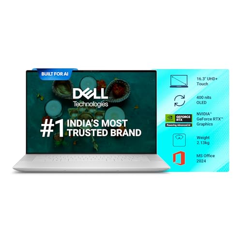 Image of Dell XPS 16 9640 Thin & Light Laptop, AI Enabled Processor Intel Core Ultra 9 185H, 32GB+1TB SSD, 16.3 inch (41.40cm) UHD+OLED Display, Backlit KB+FPR, Win 11+MSO'24 & 15 Month McAfee, Platinum, 2.13kg