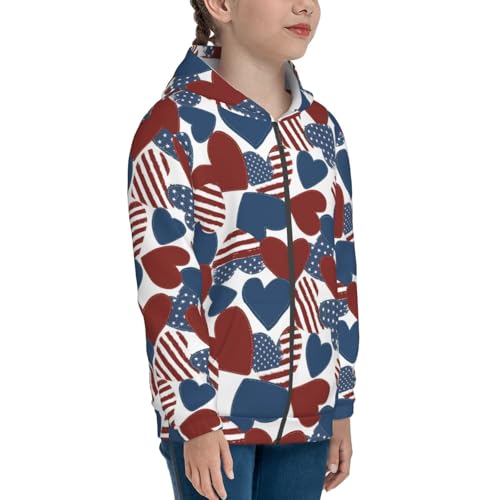 American Flag Heart Symbol Kids Pullover Hoodies Boys Zip Up Sweatshirts Girls Athletic Clothes with Pocket4