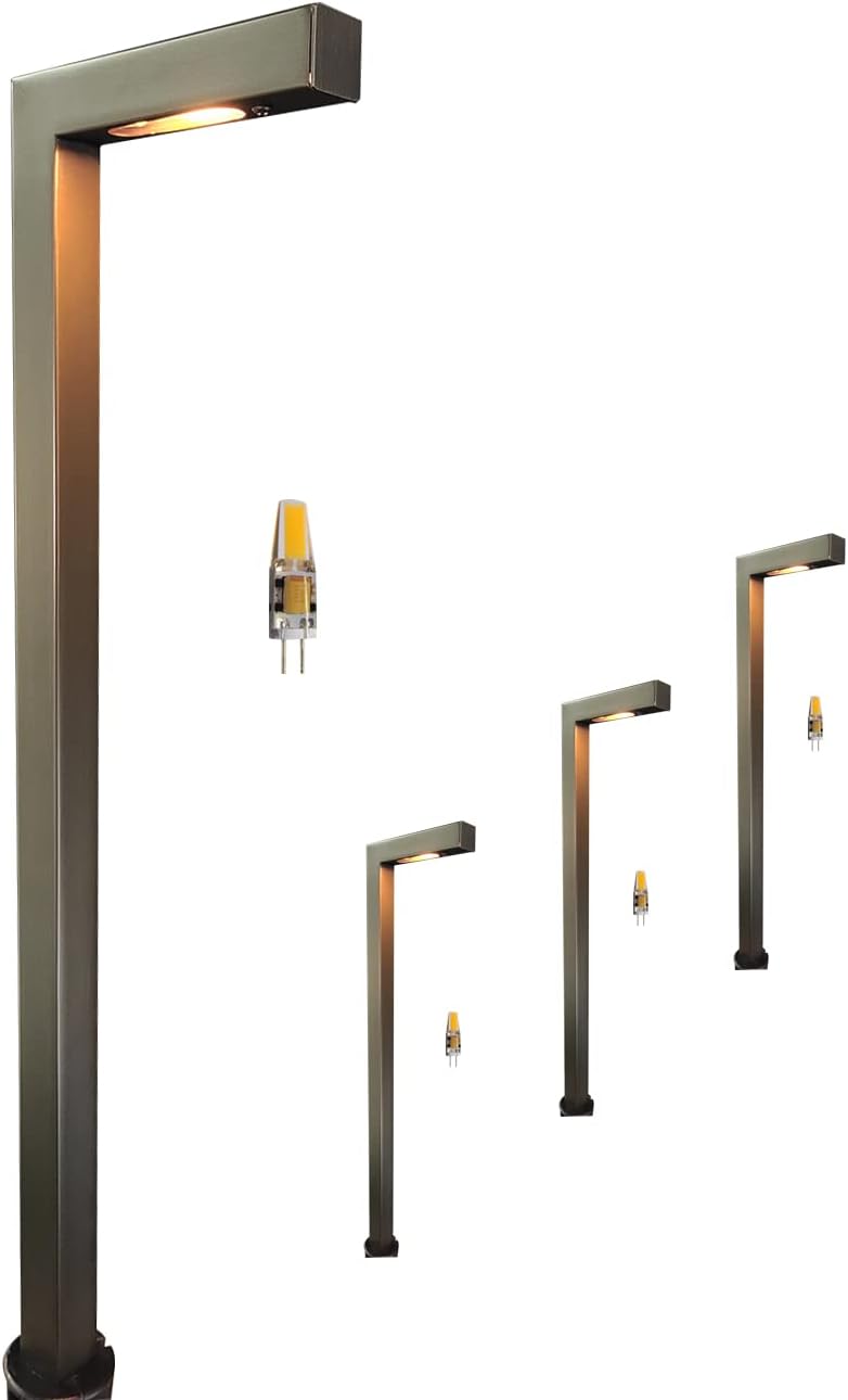 MALORY Low Voltage Landscape Path Lights 4 Pack with G4 Bulb,(21.87" H) 12V Brass LED Pathway Lights,Waterproof Landscape Lights Outdoor for Garden,Walkway,Driveway,Patio or Yard(P02)