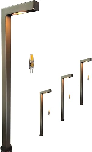 MALORY Paquete de 4 luces LED de bajo voltaje para camino de paisaje con bombilla G4 (21.87 pulgadas de alto) 12 V de latón, luces de paisaje