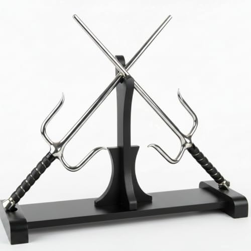 Geetery Kama or Sai Weapon Stand Display, Black Wooden Sword Stand, Vertical Paired Samurai Sword Katana Tanto Holder, Holds 2 Weapons for Martial Arts Tanto Rapier Samurai Cosplay Blade