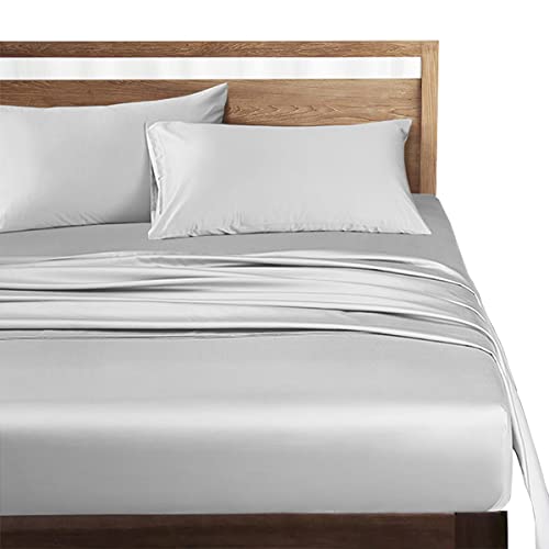 ボックスシーツ クイーン 高级綿100% ホテル品質 シーツ ベッドシーツ サテン織り 300本高密度生地 マットレスカバー ベッドカバー 防ダニ 抗菌 滑らか 柔らかい (ライトグレー, クイーン-160×200×30cm)