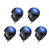 Linkstyle Car Truck RV Rocker Round Toggle LED Switch On-Off Control, 5PCS Waterproof Blue LED On/Off Boat Marine Rocker Switch 12V 20 Amp 3 Pins