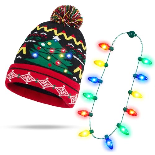 JOYIN LED-beleuchtete gestrickte Weihnachtsmütze mit...