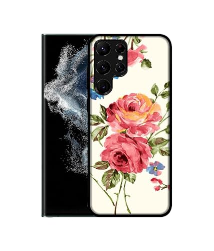 Image of Vintage Painting Flower Design Premium 2D Printed Metal Back Case Cover for Samsung Galaxy S22 Ultra 5G