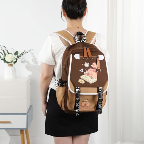 Image of Lushandy Capybara Backpack, Cute Capibara Backpacks Kawaii Kapibara Stuff Large Cartoon Capybara Bag Ita Bag