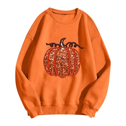 Sweatshirt femme orange en coton à col rond pour entraînement quotidien