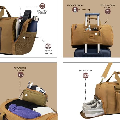 Image of F Gear Cairo Premium Canvas Duffle Bag 38L for Men & Women | Durable Cabin Size Travel, Gym & Weekend Bag with Shoe Pocket, Detachable Pouch, Luggage Strap, Water Resistant, 6 Pockets