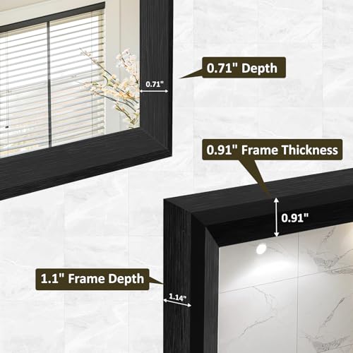 Image of WEER Black Bathroom Mirror, 56x76cm Faux Wood Frame Rectangular Wall Mirror