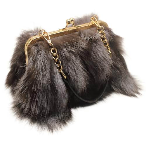 Image of Luxurious Fashion Natural Fox Fur with Hair Handbag for Women and Ladies