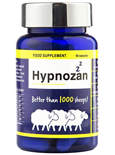 Hypnozan Sleep Support Supplement | Ashwagandha Lemon Balm Motherwort & Hops Extracts with Vitamin B2 & B6 | Non-Habit Forming Night-Time Formula | 60 Capsules