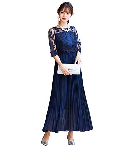 (ファッションレター)FashionLetter 刺繍レース切り替えプリーツロングドレス