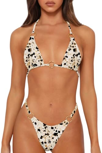 Image of MIKETAI Sexy Bikinis for Women 2 Piece Bikini Spaghetti Strap Swimsuits Solid Color Bathing Swimwear Triangle Bathing Suit