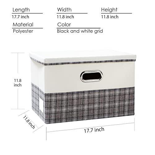 Image of PRANDOM Large Collapsible Storage Bins with Lids [3-Pack] Fabric Foldable Storage Boxes Organizer Containers Baskets Cube with Cover for Home Bedroom Closet Office Gray plaid & Cream(17.7x11.8x11.8)