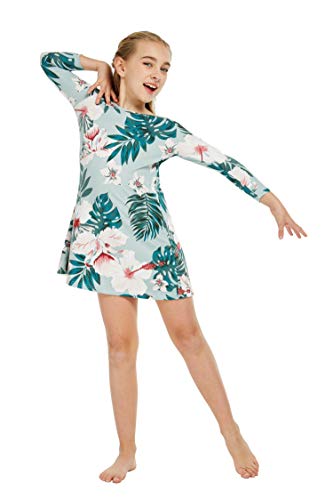 Girl's Hawaiian Luau Long Sleeve Stretchy Flare Dress