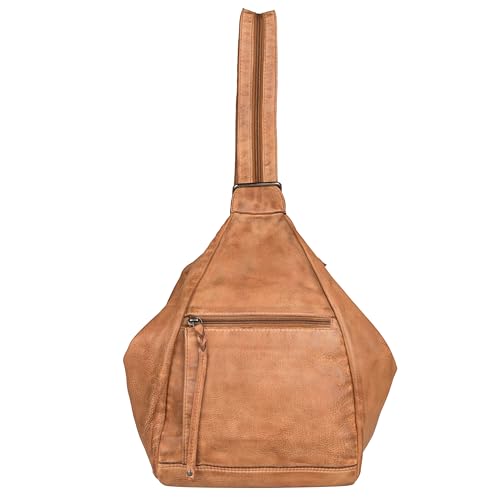 Lady Conceal Marley Leather Concealed Carry Sling Backpack for Women, Locking Zippers, RFID Organizer & Universal Holster (Cognac)