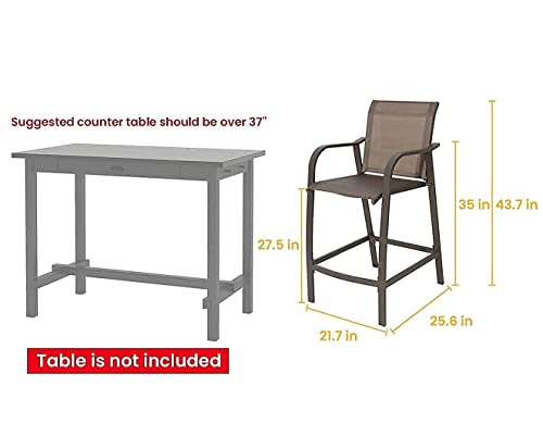 Crestlive Products Aluminum Patio Bar Set Counter Height Bar Stools And Tempered Glass Table Set All Weather Furniture In Antique Brown Finish For Outdoor Indoor, 2 Pcs Bar Chairs With Table(Brown) #TOP4