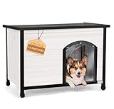 Petsfit 40.2" Dog House Outdoor, Unfold to Use, Folding Dog House Outdoor, No Tools Required Assembly, Outside Dog House with Durable Asphalt Roof (Medium, White)