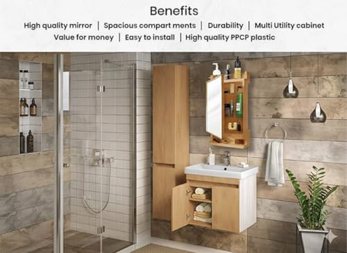 Image of CIPLA PLAST Rich Look Bathroom Cabinet with Mirror | Storage Organiser | Strong Plastic Bathroom Shelves Wall Mounted | Bathroom Accessories| Mirror Cabinet (Champagne Gold)
