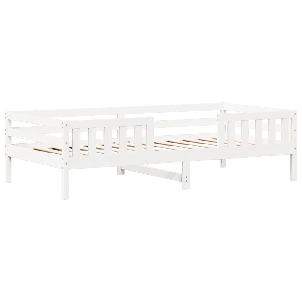 Giroletto Bianco con Panca e Tetto 80x200cm Legno Massello Pino Letto per Bambini con Sponde Schienale Telo Tenda per Cameretta Divertente Design Moderno