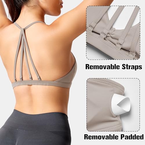 Image of YEOREO CoreFlex Workout Sports Bras for Women Padded Strappy Open Back Gym Bra Light Impact Criss Cross Yoga Crop Top