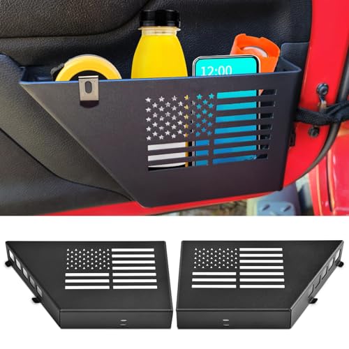 MEALAM Metal Storage Boxes Compatible with 2007-2018 Jeep Wrangler JK JKU 2/4 Door 2 Pack Front Door Side Insert Organizer Pockets for Jeep Saggy Net Replacement(Black)