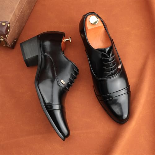 Men's Classic Leather Lace-Up Pointed Toe Chunky Block Heels Dress Oxford Shoes with Medium Heel Retro Low Top Comfort Design Derby Shoes for Wedding Business Work Dating Party Prom Formal3