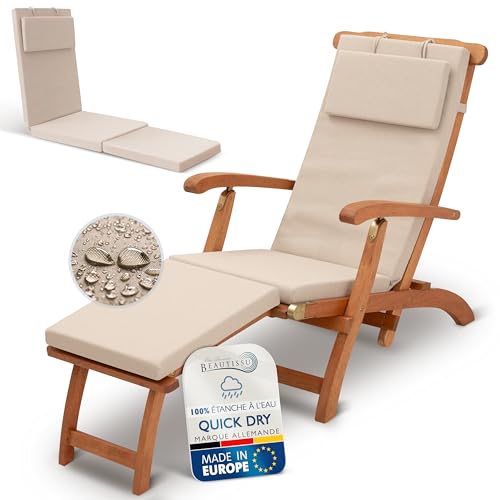 Beautissu 2X Deckchair Coussin Chaise Longue 175x45 cm – 100% Imperméable & Séchage Rapide – Matelas Transat Bain de Soleil Coussin pour Transat Bain de...
