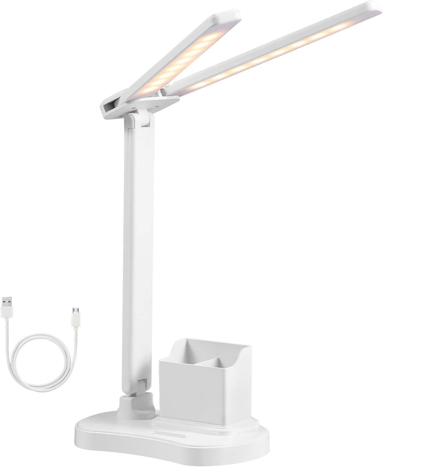 Vinabo LED Schreibtischlampe, 3 Helligkeit 3 Farben Schreibtischlampe, USB Tischlampe zum Lesen Studie Tragbar, Klappbar, Touchscreen, Dimmbar, Für Kinder, Für Schlafzimmer, Nachttisch, Schreibtisch