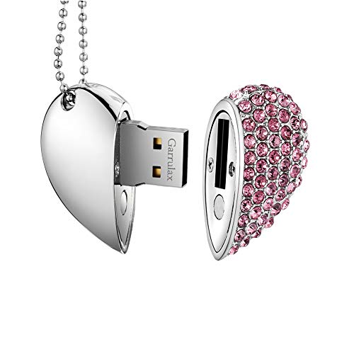 Garrulax Memoria USB, Pendive USB 2.0, Premium Impermeable Heart Diamantes 8GB / 16GB / 32GB / 64GB Alta Velocidad Pen Drive Memory Stick Flash Drive Memorias Cover