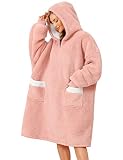 Xnova Zipper Pullover Kuscheldecke Oversized Damen Herren, Decken Hoodie Doppeltes Fleecepullover mit 2 Taschen, Decke mit Armeln und Kapuze Tragbare, Pulli Kapuzenpullover für Geschenke (Rosa)