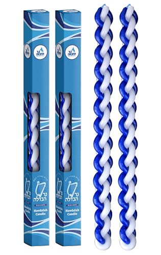 Havdalah Candle Round Blue and White Hand Made - 2 Pack