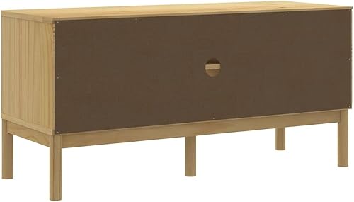 Miniatura 7 de vidaXL Soporte para TV FLORO - Madera de pino maciza, marrón cera 44.9 x 16.9 x 21.7 pulgadas, gabinete moderno para sala de estar